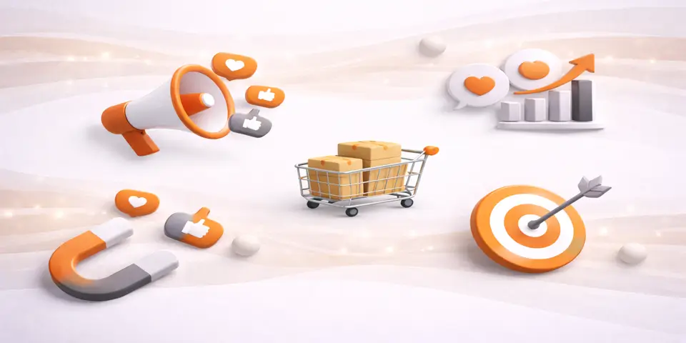 Abstract social media marketing elements supporting e commerce strategy