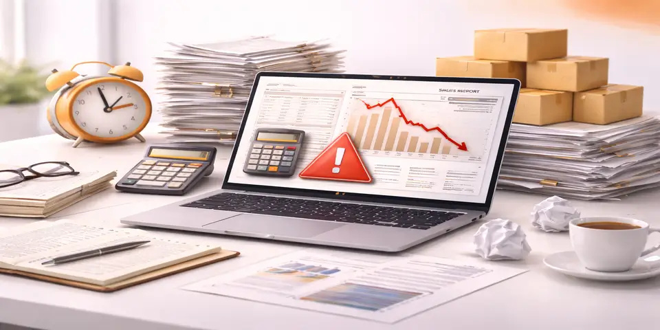 Cluttered workspace representing outdated ecommerce systems