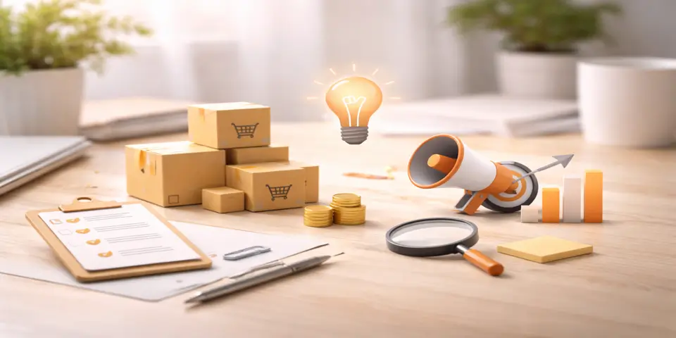 Minimal outsourcing strategy concept with checklist logistics and growth icons