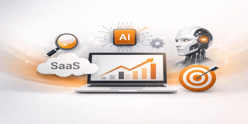 Modern laptop displaying analytics dashboard symbolizing AI powered SaaS growth and innovation