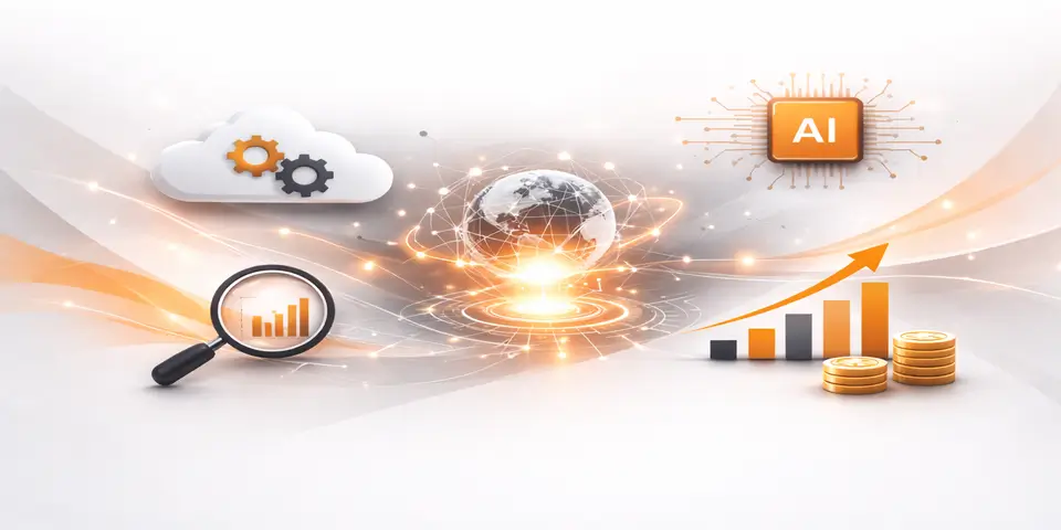 Artificial intelligence SaaS business growth concept with global network, analytics chart, and financial increase