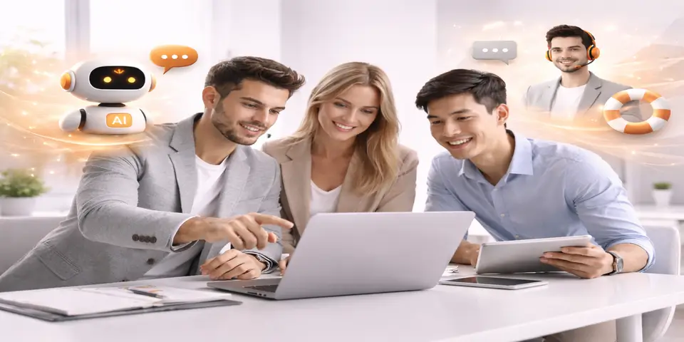 SaaS team using AI chatbot and human support for customer service