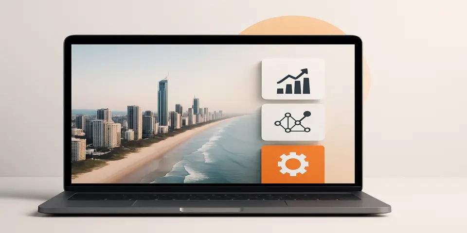 Laptop screen displaying outsourced service strategies for SMEs in Gold Coast