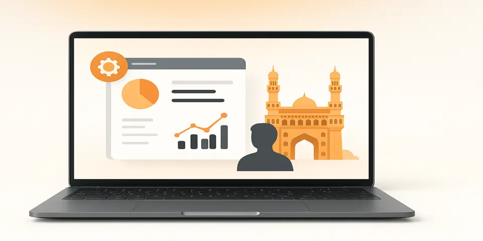 Laptop displaying analytics on outsourcing efficiency in Hyderabad.