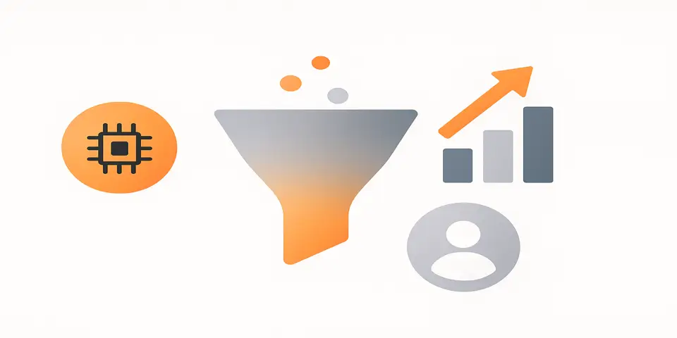 Abstract elements symbolizing tech leads funnels and digital strategy.