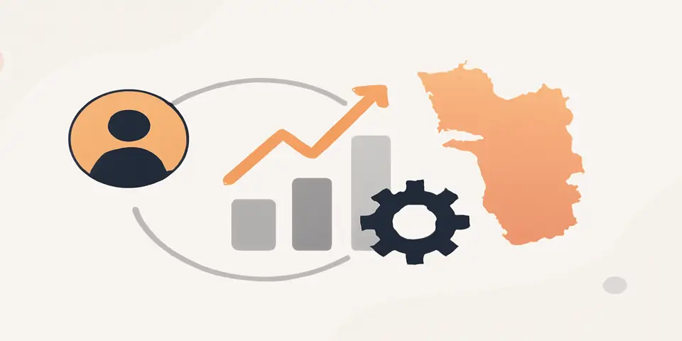 Abstract outsourcing efficiency design with gradients and growth icons