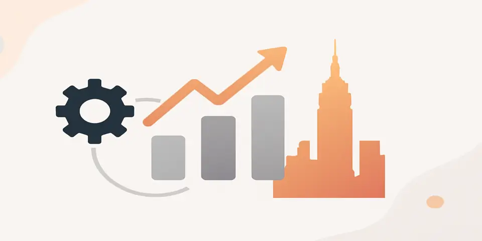 Abstract outsourcing growth concept with gradient shapes and arrows