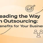 Leading outsourcing strategy concept with icons and centered title design