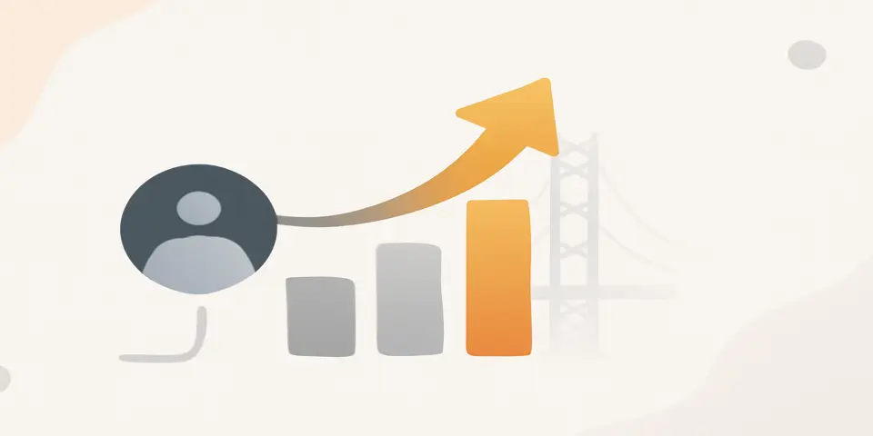 Abstract outsourcing concept with gradients, shapes, and growth arrows