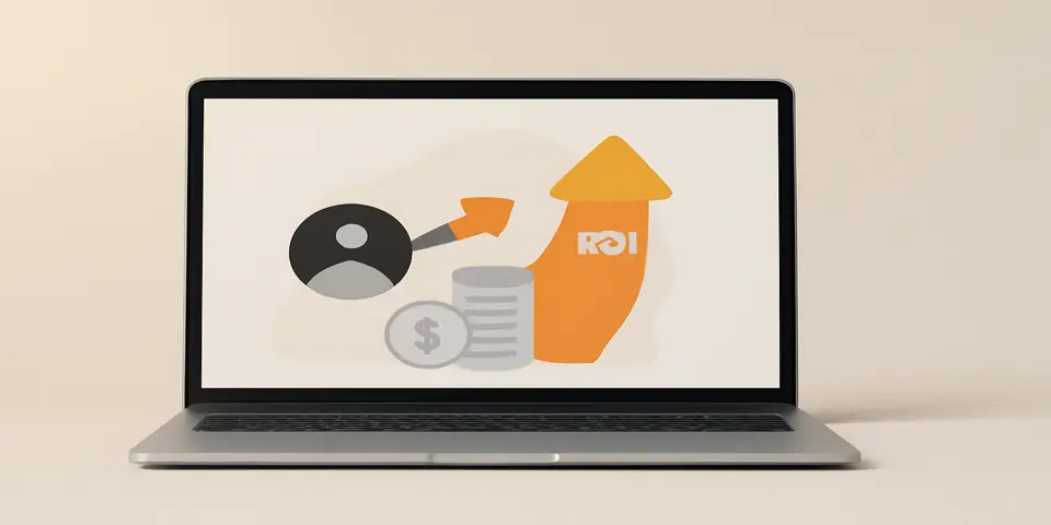 Laptop displaying outsourcing performance analytics and efficiency charts