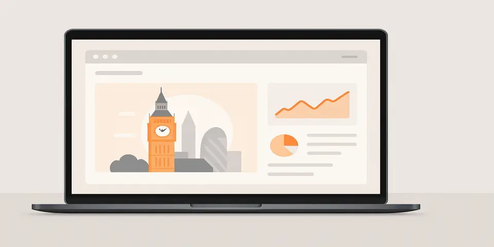 Laptop displaying outsourcing analytics and business dashboard