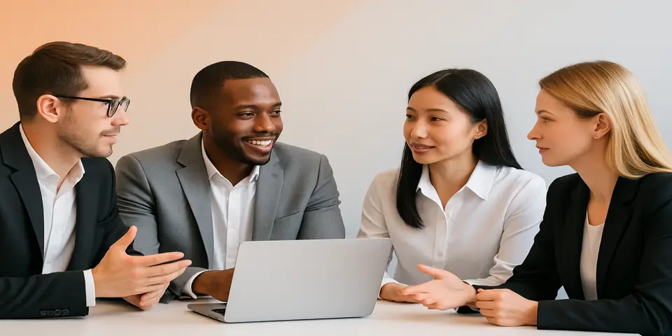 Small group of professionals discussing outsourcing strategies
