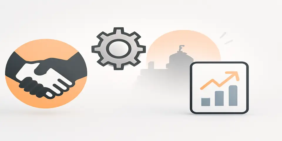 Abstract gradient shapes and symbols representing outsourcing partnerships and growth