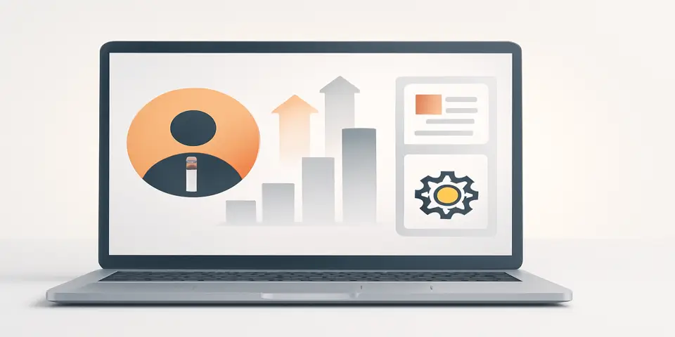 Laptop displaying outsourcing efficiency dashboard with charts and performance metrics
