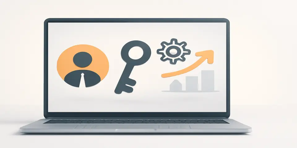 Laptop displaying outsourcing success dashboard with charts and performance metrics