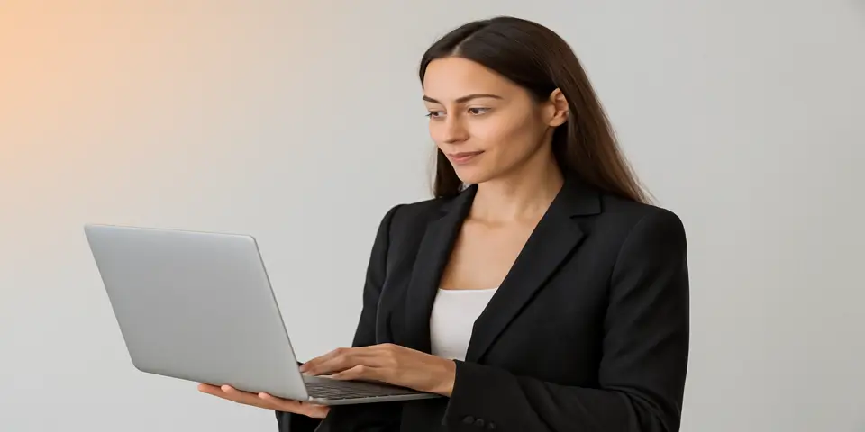 Business professional reviewing outsourcing strategies on laptop for growth