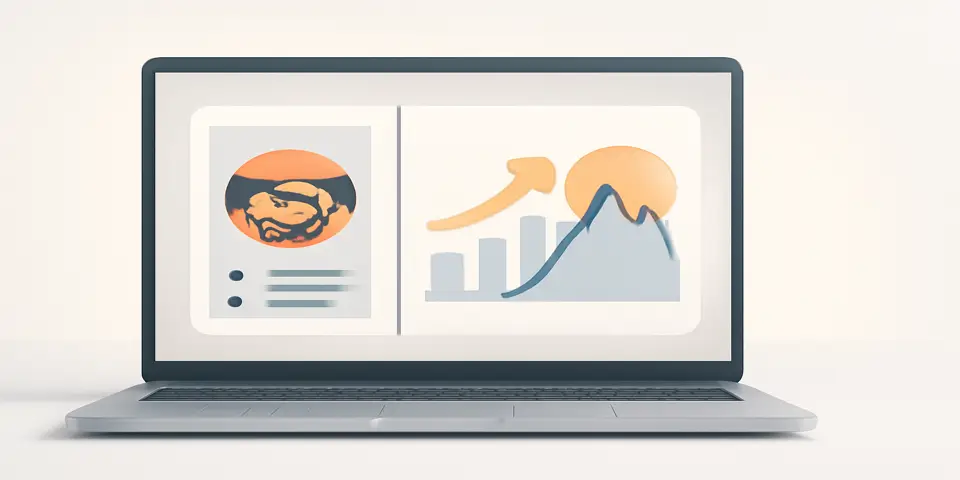 Laptop displaying outsourcing performance dashboard with analytics and growth metrics
