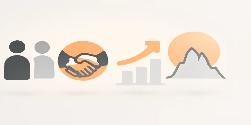 Abstract gradient shapes and symbols representing outsourcing strategies for growth