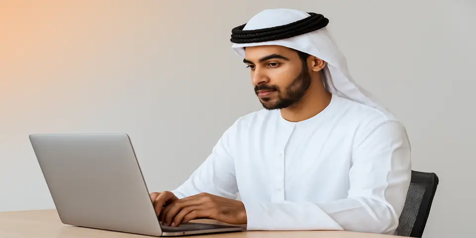 Business professional analyzing outsourcing strategies and insights on a digital device