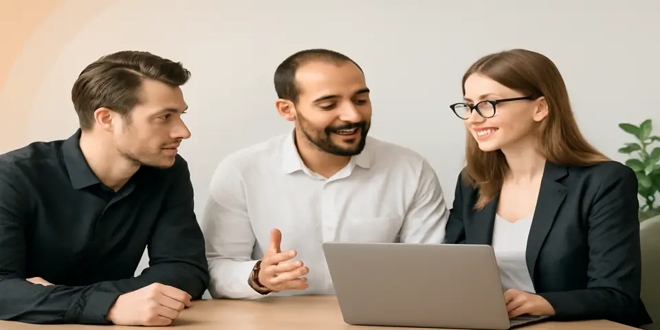 Business professionals discussing outsourcing plans