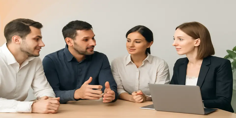 Team of professionals planning outsourcing strategies
