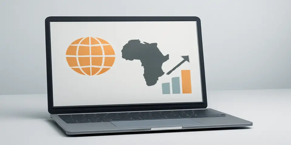 Laptop displaying outsourcing data for African markets