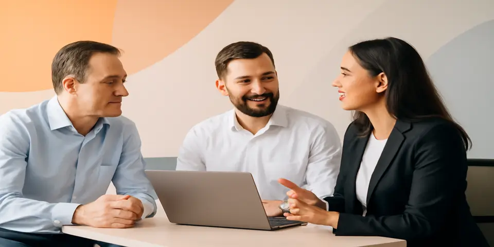 A team discussing outsourcing strategies in a meeting room.