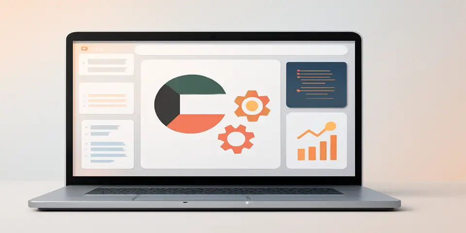 Laptop with outsourcing analytics and growth dashboard