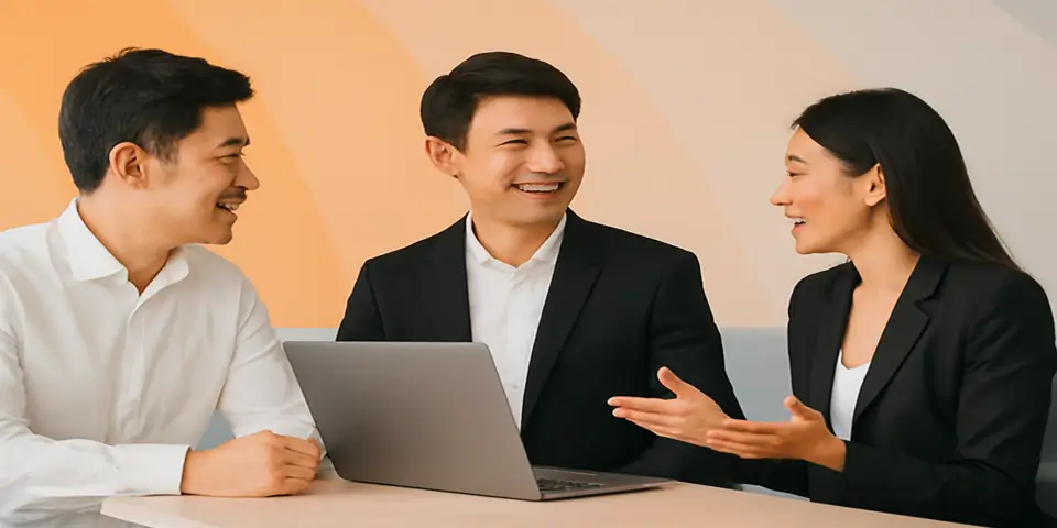 Small team collaborating on outsourcing and growth plans