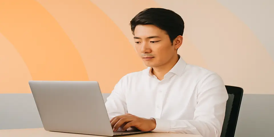 Professional analyzing outsourcing efficiency data on laptop