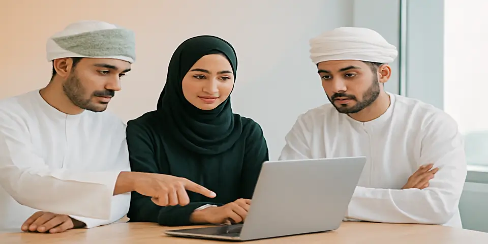 Business team collaborating on outsourcing services for growth in Oman