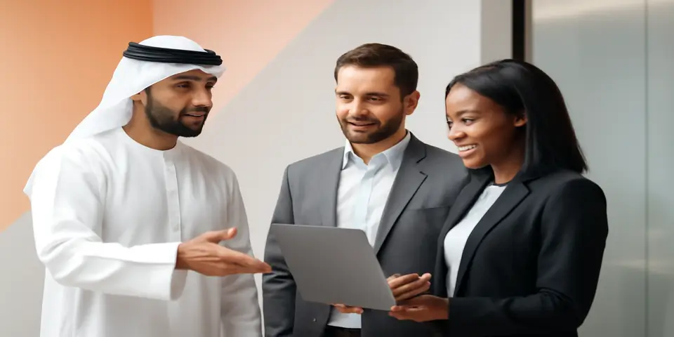 Business team planning outsourcing strategies for growth in Saudi Arabia