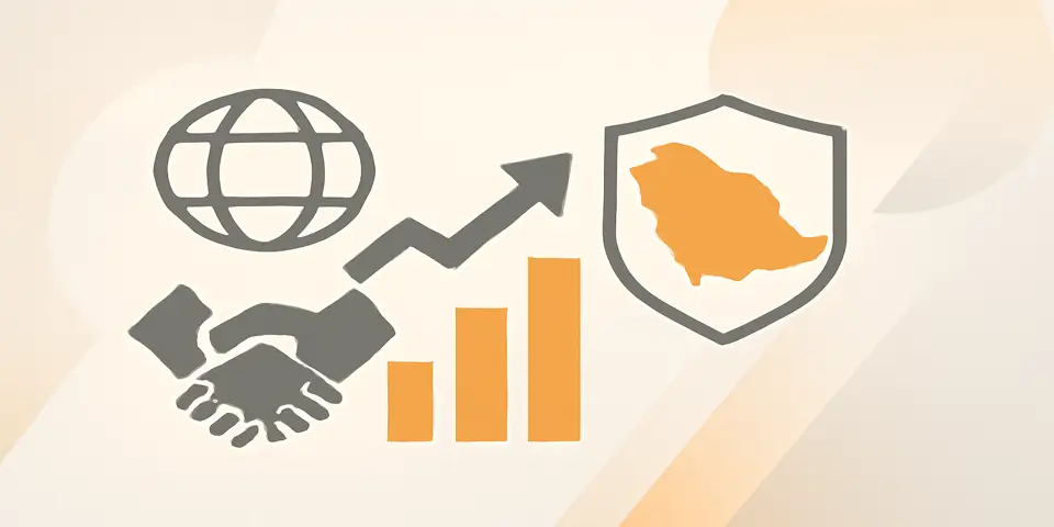 Abstract visuals symbolizing outsourcing and business growth in Saudi Arabia