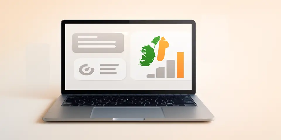 Laptop displaying business outsourcing strategy and growth analytics