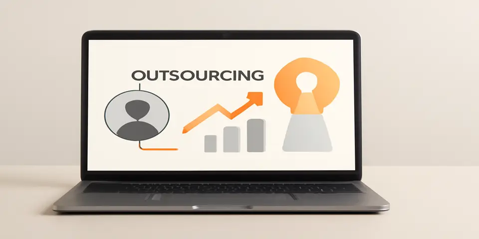 Laptop displaying outsourcing growth analytics and performance data