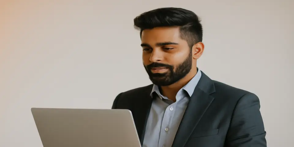Professional analyzing outsourcing data on a laptop for growth in 2025