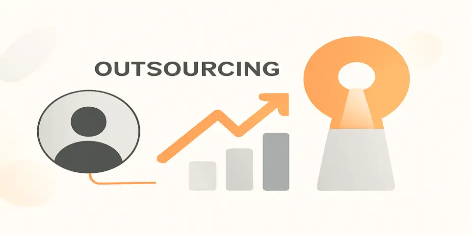 Abstract icons representing outsourcing and growth potential in 2025