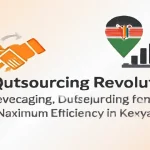 Outsourcing growth in Kenya with handshake, charts, and location icons