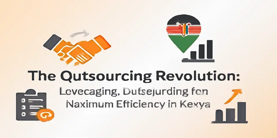 Outsourcing growth in Kenya with handshake, charts, and location icons