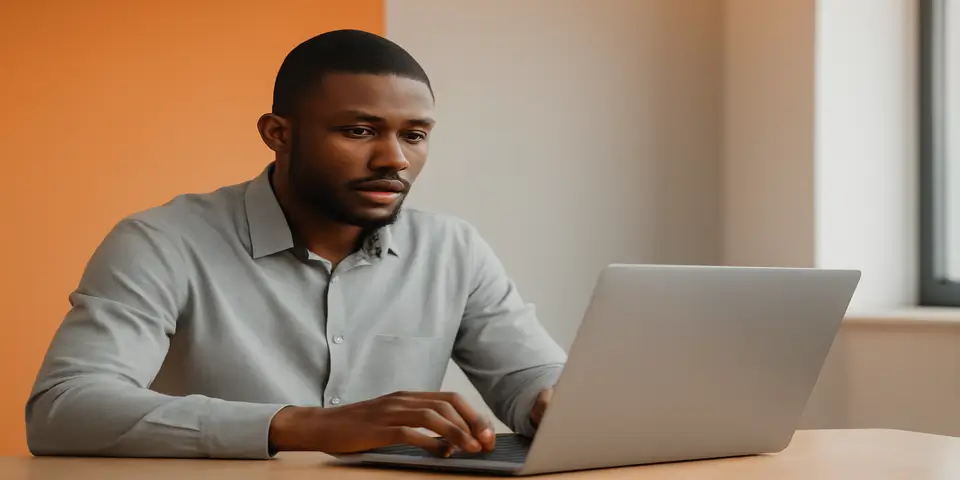 Business professional reviewing outsourcing data on a laptop