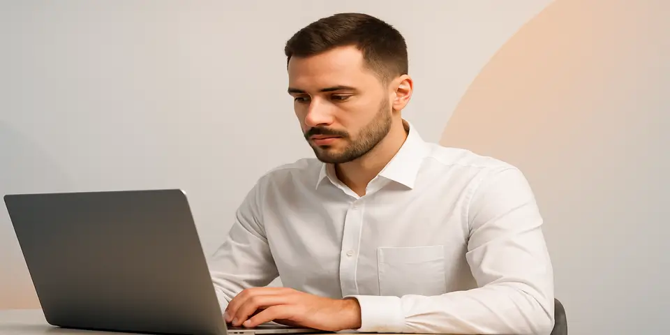 Professional reviewing growth strategies on a laptop screen