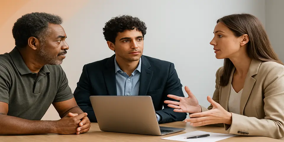 Business professionals collaborating on outsourcing strategy for growth