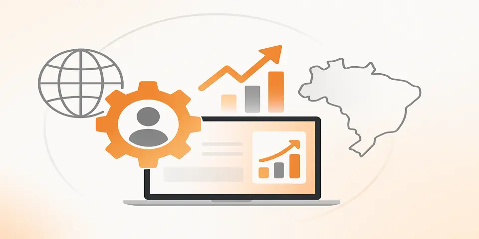 Minimalistic outsourcing concept using abstract shapes and gradient business icons