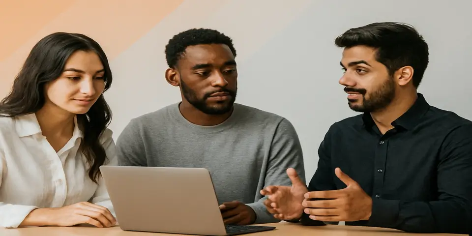 Business professionals collaborating on a digital transformation outsourcing strategy