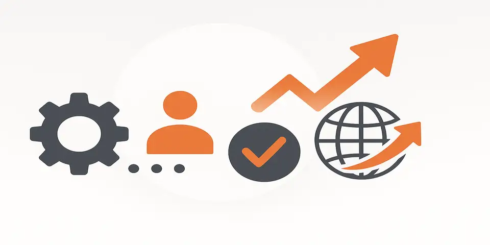 Abstract outsourcing elements with icons for innovation and growth