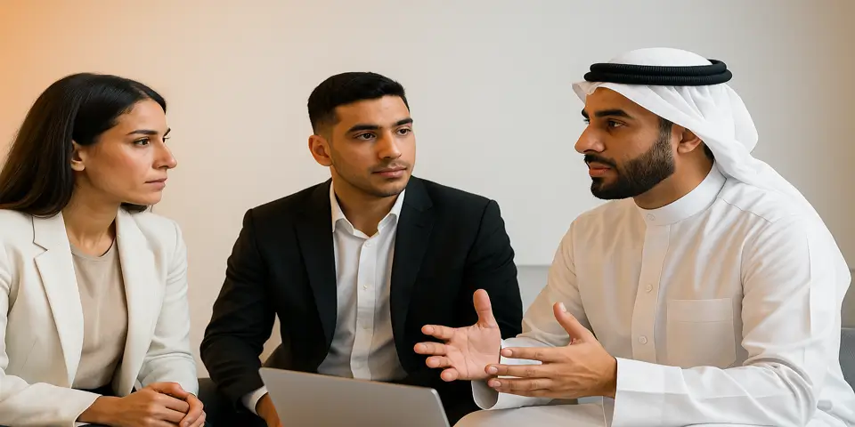 Small team planning outsourcing strategies for growth in the Middle East