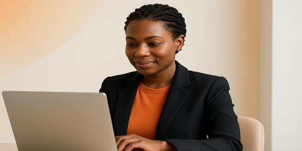 Professional reviewing outsourcing data on laptop for business growth