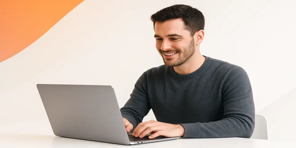 Professional using laptop to manage modern IT services.