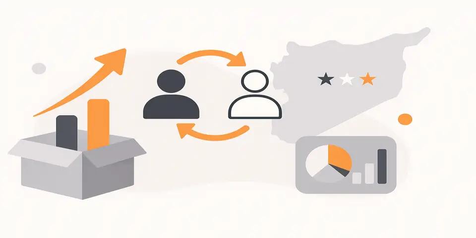 Abstract digital visuals with global market and outsourcing symbols