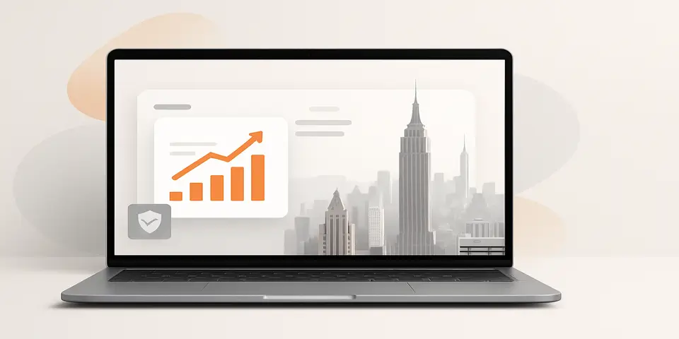 Laptop displaying IT analytics and growth charts for SMEs